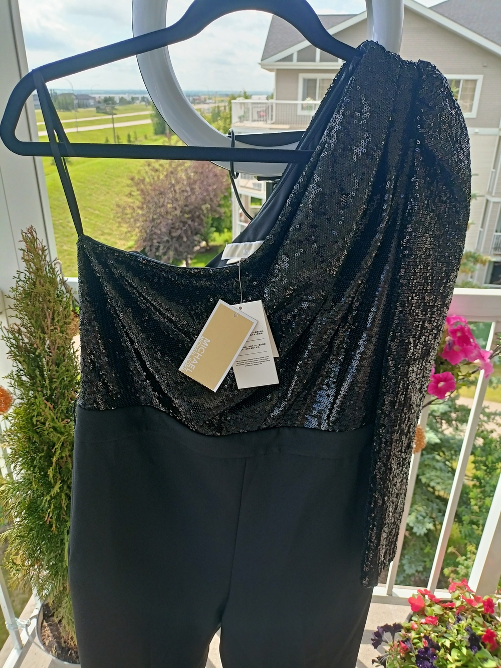 MICHAEL Michael Kors Black One-Shoulder Sequin Jumpsuit